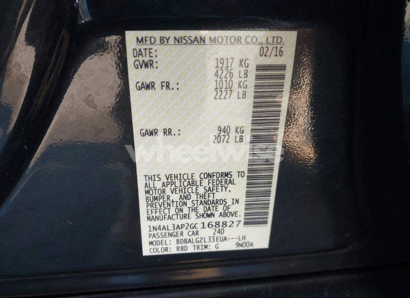 Photo 9 of 2016 Nissan Altima 2.5/2.5 S/2.5 SL/2.5 SR/2.5 SV (VIN 1N4AL3AP2GC168827)