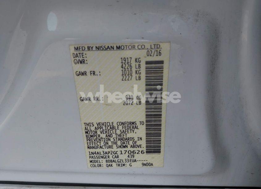 Photo 9 of 2016 Nissan Altima 2.5/2.5 S/2.5 SL/2.5 SR/2.5 SV (VIN 1N4AL3AP2GC170626)