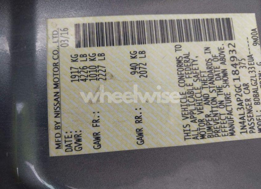 Photo 9 of 2016 Nissan Altima 2.5/2.5 S/2.5 SL/2.5 SR/2.5 SV (VIN 1N4AL3AP2GC184932)