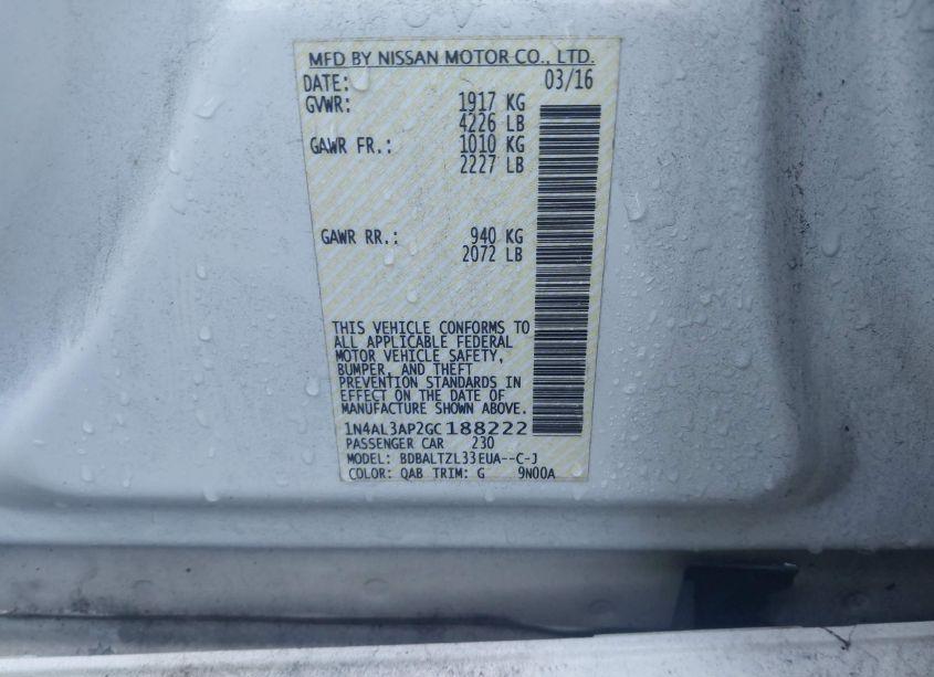Photo 9 of 2016 Nissan Altima 2.5/2.5 S/2.5 SL/2.5 SR/2.5 SV (VIN 1N4AL3AP2GC188222)