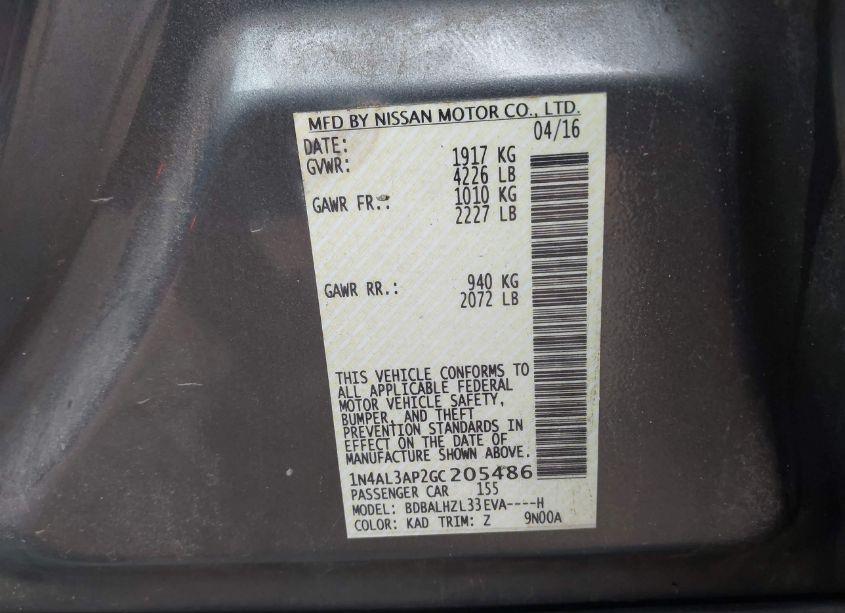 Photo 9 of 2016 Nissan Altima 2.5 SR (VIN 1N4AL3AP2GC205486)