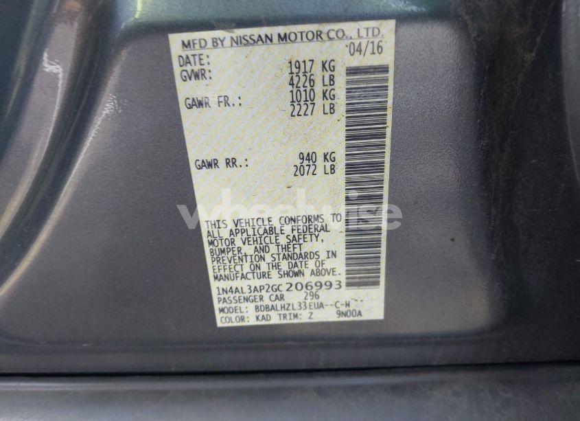 Photo 9 of 2016 Nissan Altima 2.5 SR (VIN 1N4AL3AP2GC206993)