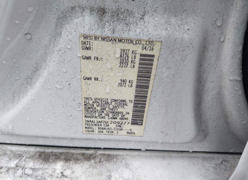 Photo 9 of 2016 Nissan Altima 2.5 SR (VIN 1N4AL3AP2GC209277)