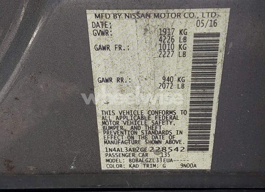 Photo 9 of 2016 Nissan Altima 2.5/2.5 S/2.5 SL/2.5 SR/2.5 SV (VIN 1N4AL3AP2GC228542)