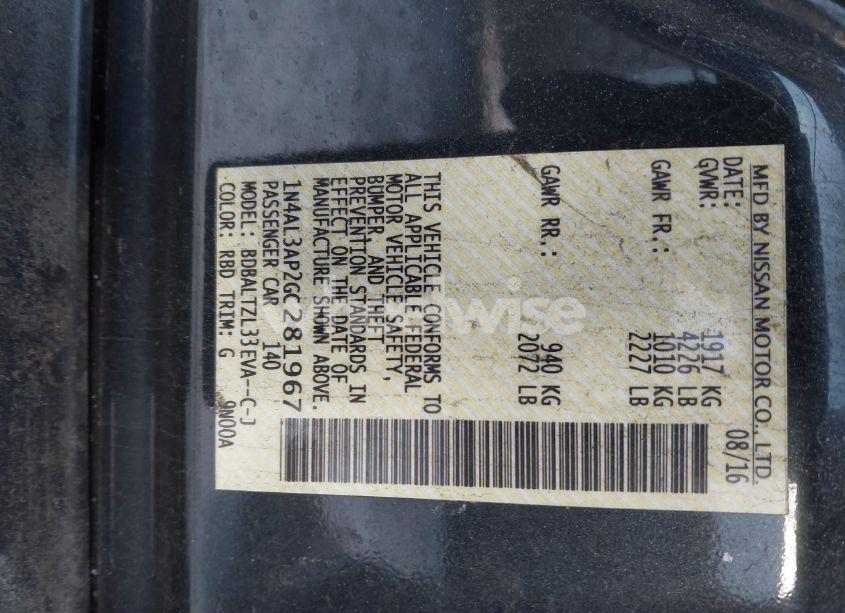 Photo 9 of 2016 Nissan Altima 2.5 SL (VIN 1N4AL3AP2GC281967)