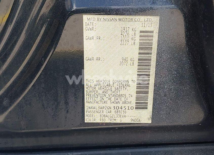Photo 9 of 2016 Nissan Altima 2.5/2.5 S/2.5 SL/2.5 SR/2.5 SV (VIN 1N4AL3AP2GN304510)