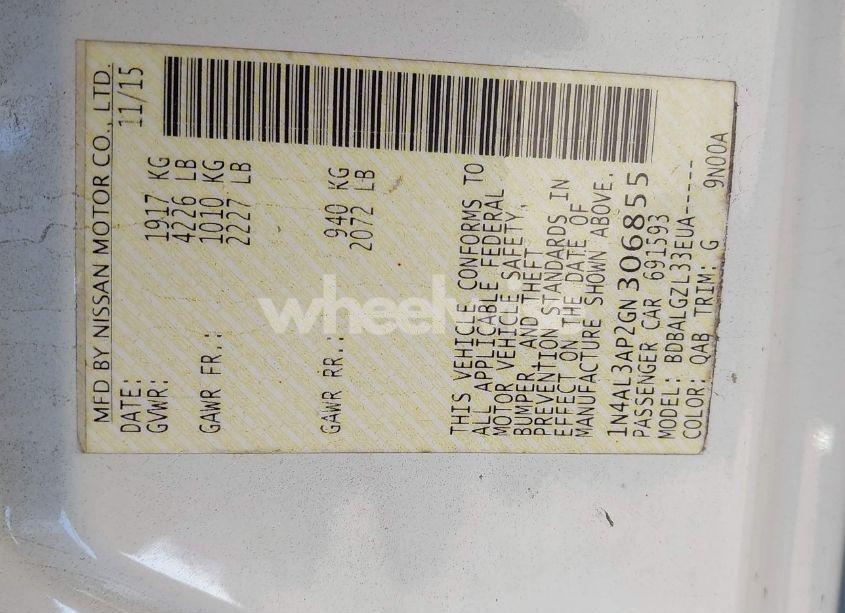 Photo 9 of 2016 Nissan Altima 2.5/2.5 S/2.5 SL/2.5 SR/2.5 SV (VIN 1N4AL3AP2GN306855)