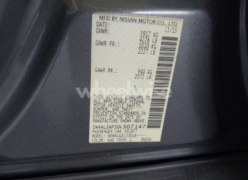 Photo 9 of 2016 Nissan Altima 2.5 S (VIN 1N4AL3AP2GN307147)