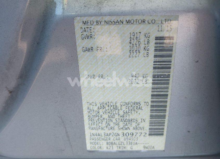 Photo 9 of 2016 Nissan Altima 2.5 S (VIN 1N4AL3AP2GN309772)