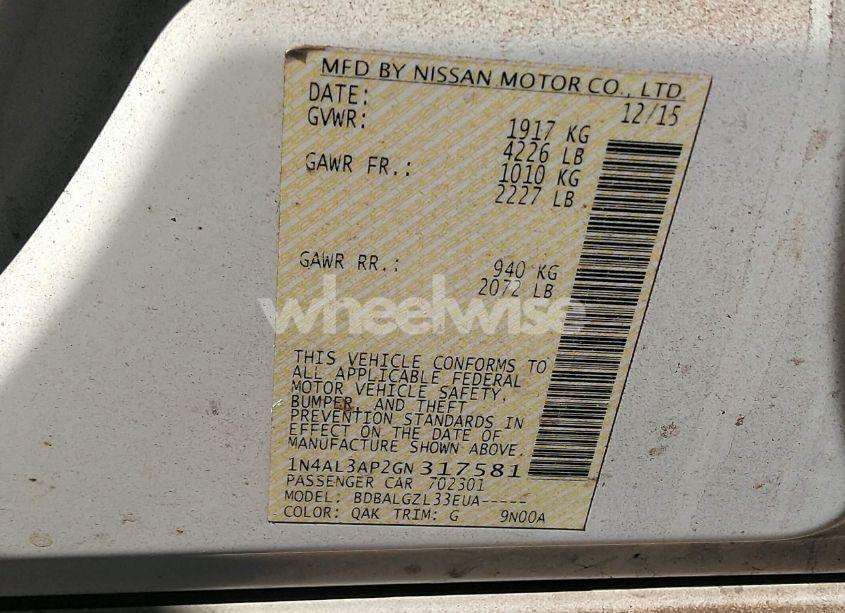 Photo 9 of 2016 Nissan Altima 2.5/2.5 S/2.5 SL/2.5 SR/2.5 SV (VIN 1N4AL3AP2GN317581)