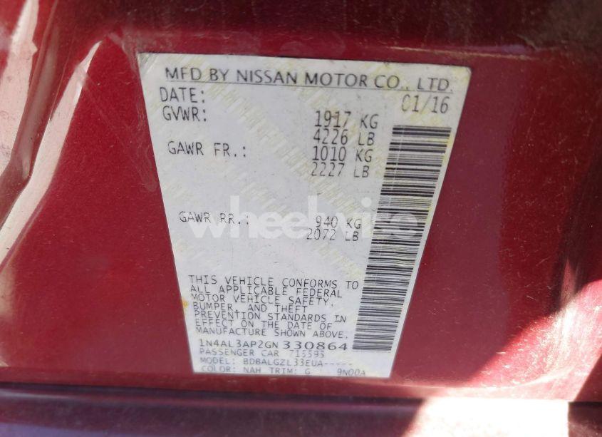 Photo 9 of 2016 Nissan Altima 2.5/2.5 S/2.5 SL/2.5 SR/2.5 SV (VIN 1N4AL3AP2GN330864)