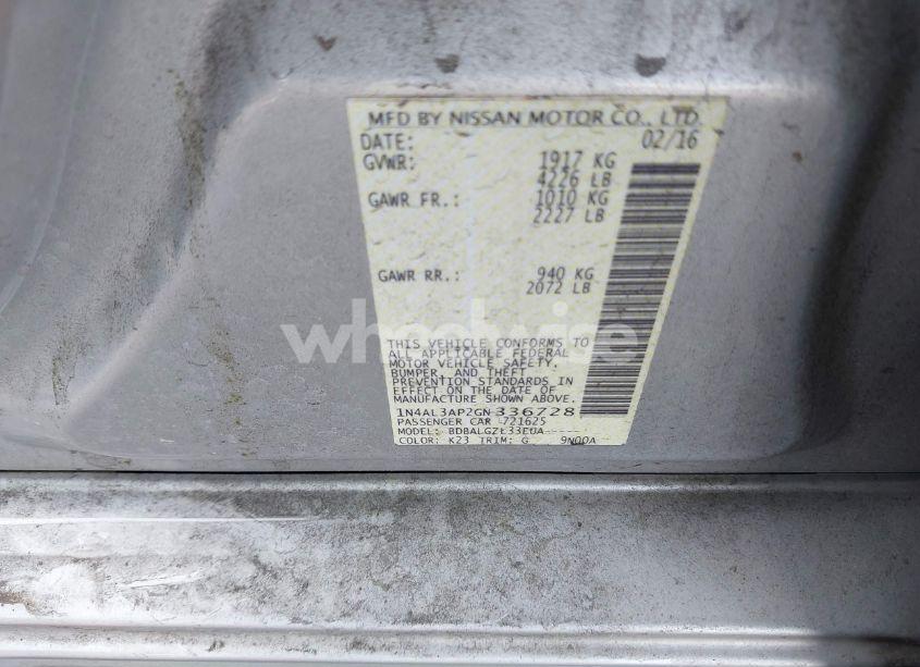 Photo 9 of 2016 Nissan Altima 2.5/2.5 S/2.5 SL/2.5 SR/2.5 SV (VIN 1N4AL3AP2GN336728)