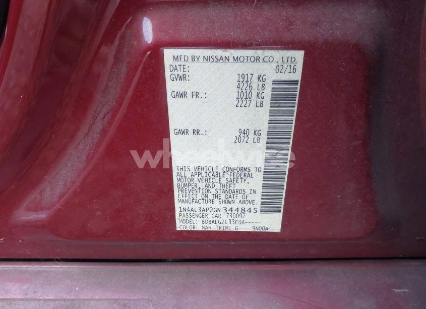 Photo 9 of 2016 Nissan Altima 2.5/2.5 S/2.5 SL/2.5 SR/2.5 SV (VIN 1N4AL3AP2GN344845)