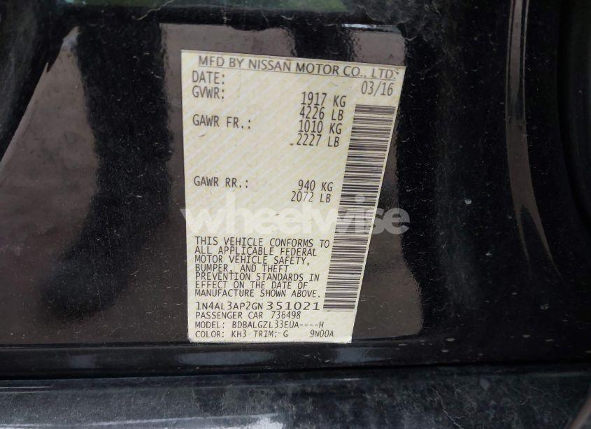 Photo 9 of 2016 Nissan Altima 2.5 S (VIN 1N4AL3AP2GN351021)