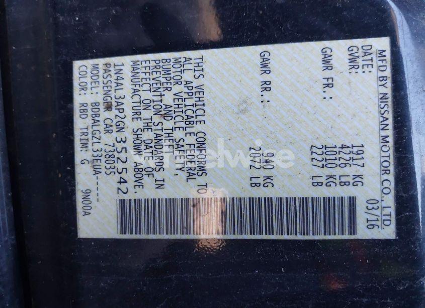 Photo 9 of 2016 Nissan Altima 2.5/2.5 S/2.5 SL/2.5 SR/2.5 SV (VIN 1N4AL3AP2GN352542)