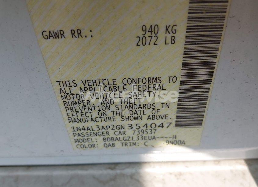 Photo 9 of 2016 Nissan Altima 2.5 S (VIN 1N4AL3AP2GN354047)