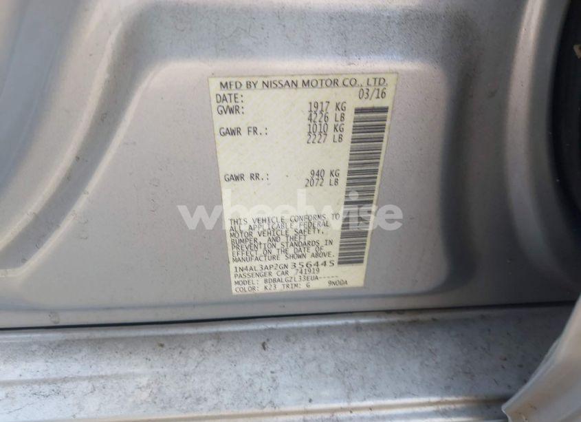 Photo 9 of 2016 Nissan Altima (VIN 1N4AL3AP2GN356445)