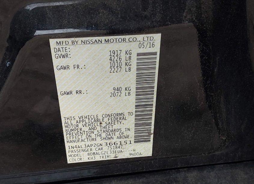 Photo 9 of 2016 Nissan Altima 2.5 S (VIN 1N4AL3AP2GN366151)