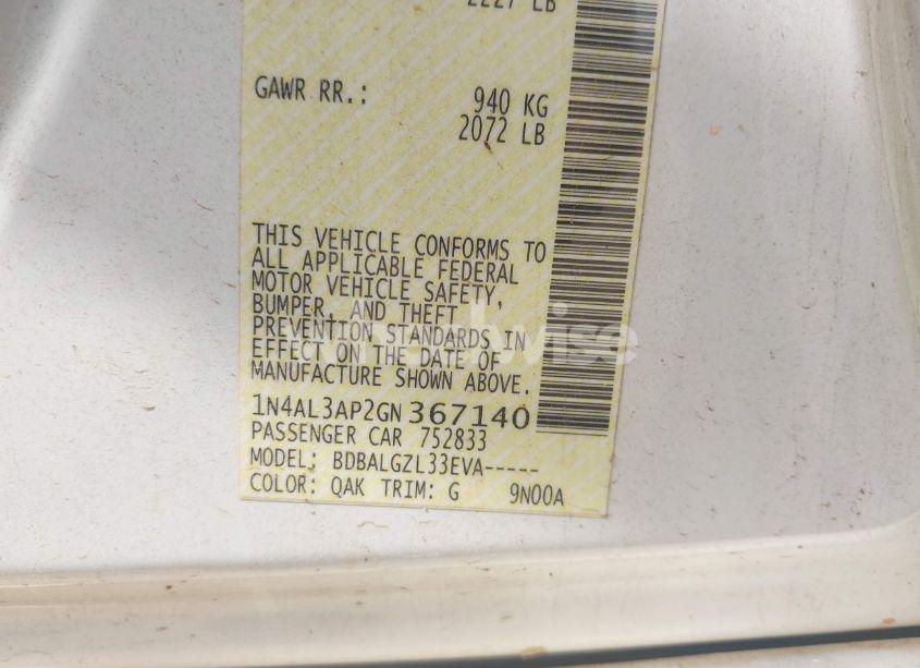 Photo 9 of 2016 Nissan Altima 2.5/2.5 S/2.5 SL/2.5 SR/2.5 SV (VIN 1N4AL3AP2GN367140)