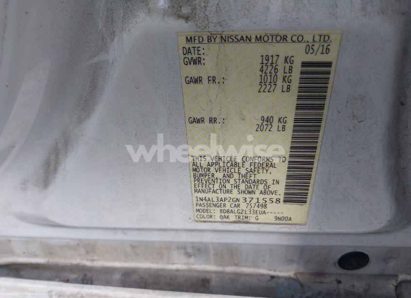 Photo 9 of 2016 Nissan Altima 2.5/2.5 S/2.5 SL/2.5 SR/2.5 SV (VIN 1N4AL3AP2GN371558)