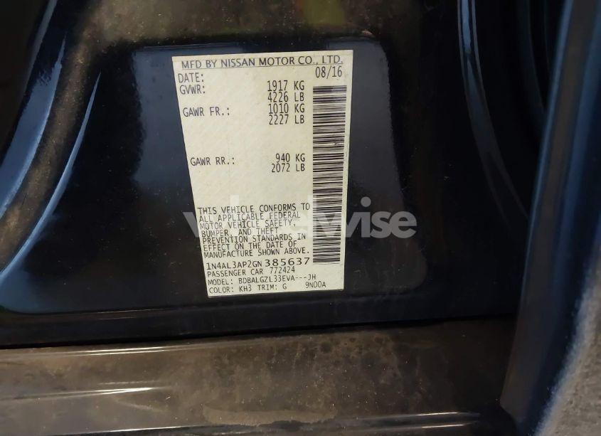 Photo 9 of 2016 Nissan Altima 2.5 S (VIN 1N4AL3AP2GN385637)