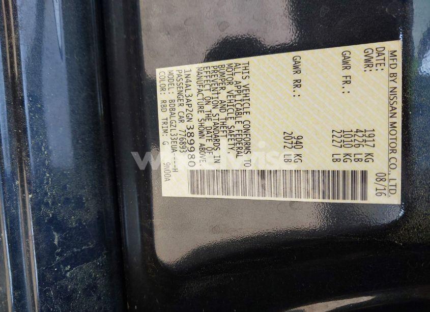 Photo 9 of 2016 Nissan Altima 2.5 S (VIN 1N4AL3AP2GN389980)