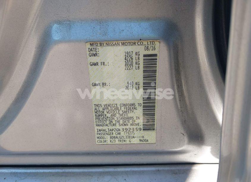 Photo 9 of 2016 Nissan Altima 2.5 S (VIN 1N4AL3AP2GN392359)