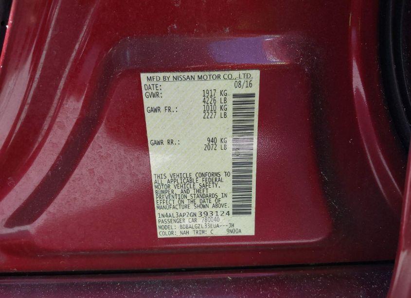 Photo 9 of 2016 Nissan Altima 2.5 S (VIN 1N4AL3AP2GN393124)