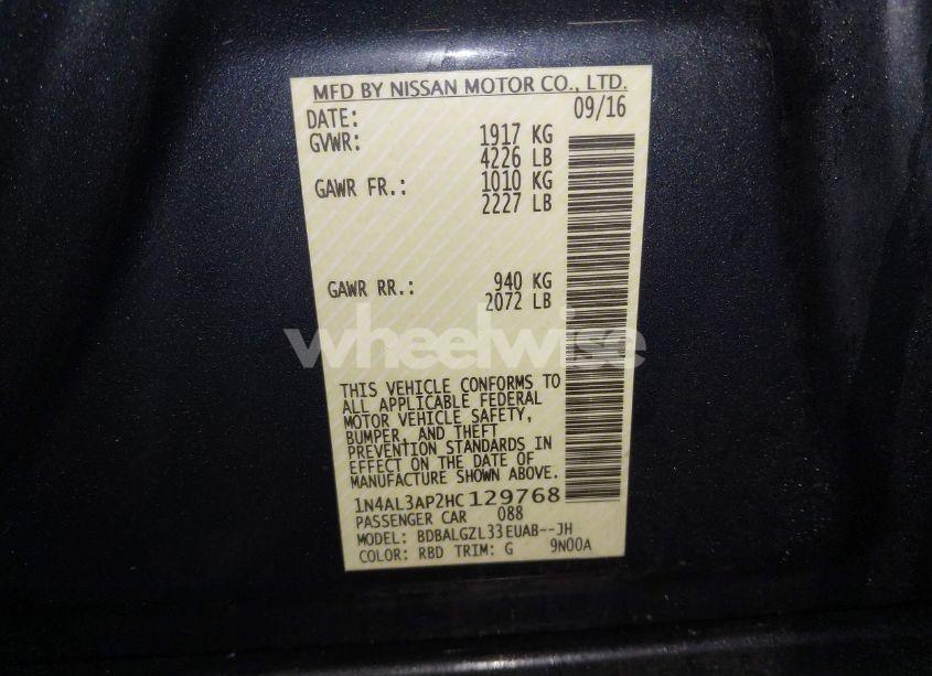 Photo 9 of 2017 Nissan Altima 2.5 S (VIN 1N4AL3AP2HC129768)