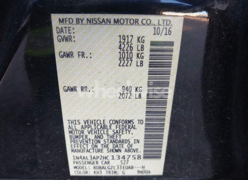 Photo 9 of 2017 Nissan Altima 2.5 S (VIN 1N4AL3AP2HC134758)