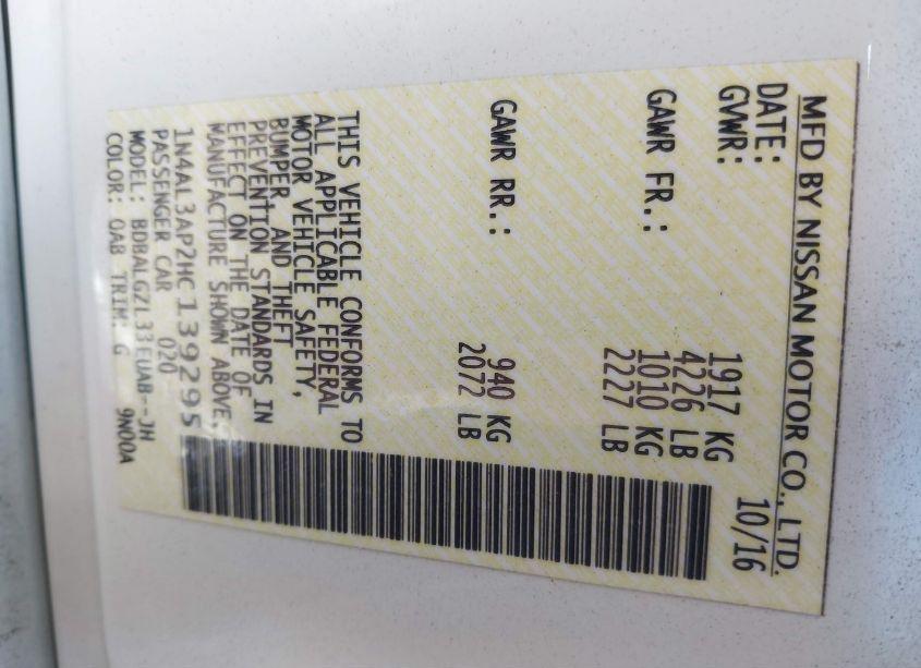 Photo 9 of 2017 Nissan Altima 2.5 S (VIN 1N4AL3AP2HC139295)