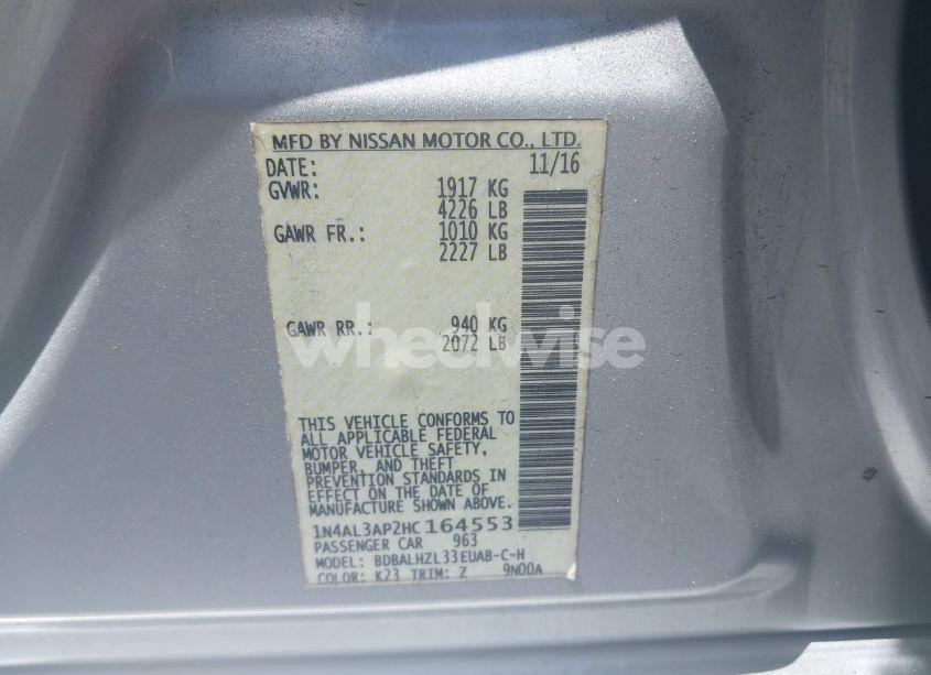 Photo 9 of 2017 Nissan Altima 2.5 SR (VIN 1N4AL3AP2HC164553)