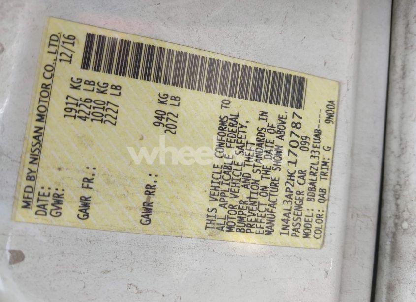 Photo 9 of 2017 Nissan Altima 2.5 SL (VIN 1N4AL3AP2HC170787)