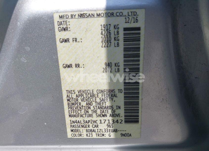 Photo 9 of 2017 Nissan Altima 2.5 SV (VIN 1N4AL3AP2HC171342)