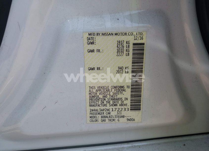 Photo 9 of 2017 Nissan Altima 2.5 SL (VIN 1N4AL3AP2HC172233)