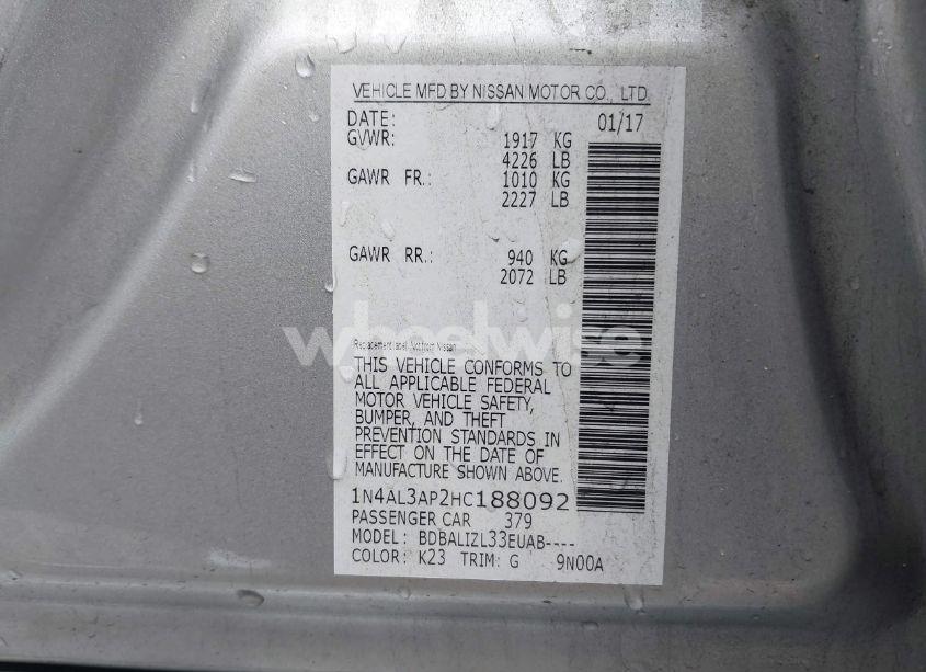 Photo 9 of 2017 Nissan Altima 2.5 SV (VIN 1N4AL3AP2HC188092)