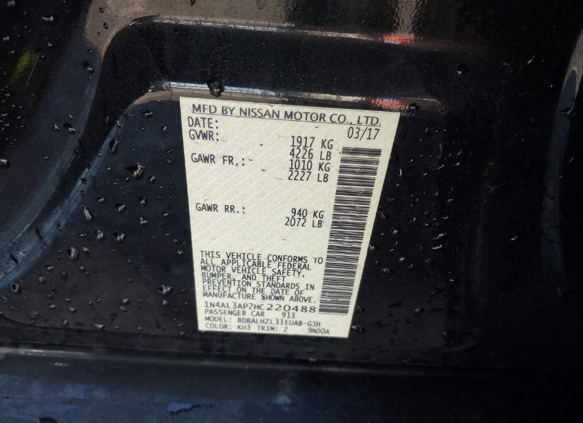 Photo 9 of 2017 Nissan Altima 2.5 SR (VIN 1N4AL3AP2HC220488)