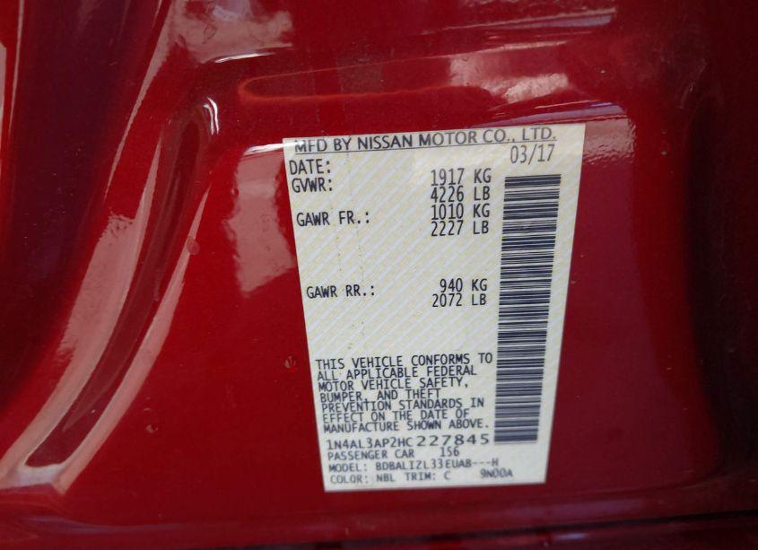 Photo 9 of 2017 Nissan Altima 2.5 SV (VIN 1N4AL3AP2HC227845)