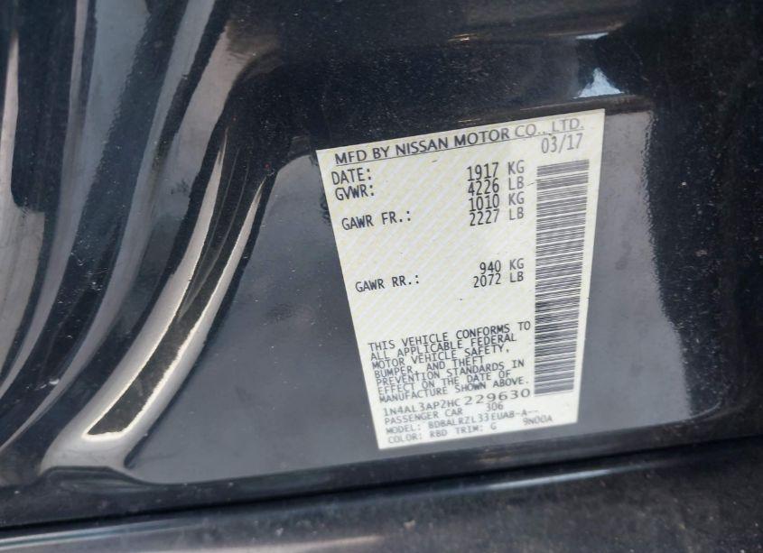 Photo 9 of 2017 Nissan Altima 2.5 SL (VIN 1N4AL3AP2HC229630)