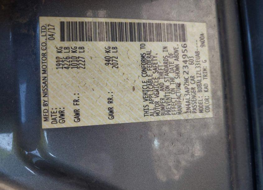 Photo 9 of 2017 Nissan Altima 2.5 SV (VIN 1N4AL3AP2HC234956)