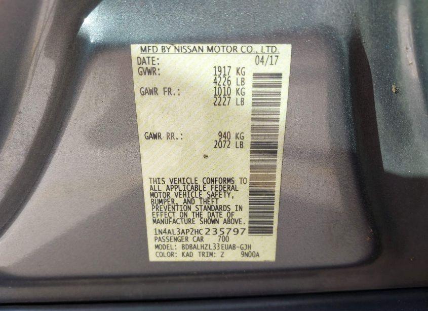 Photo 9 of 2017 Nissan Altima 2.5 SR (VIN 1N4AL3AP2HC235797)