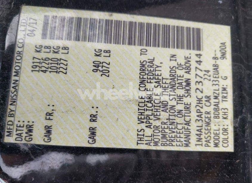 Photo 9 of 2017 Nissan Altima 2.5 SV (VIN 1N4AL3AP2HC237744)