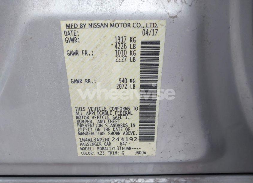 Photo 9 of 2017 Nissan Altima 2.5 SV (VIN 1N4AL3AP2HC244192)