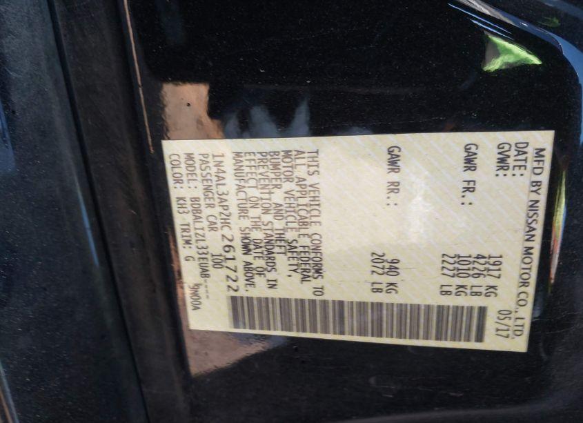 Photo 9 of 2017 Nissan Altima 2.5 SV (VIN 1N4AL3AP2HC261722)