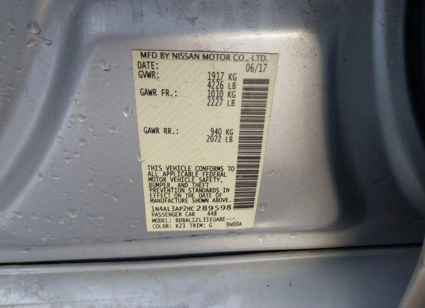 Photo 9 of 2017 Nissan Altima 2.5 SV (VIN 1N4AL3AP2HC289598)