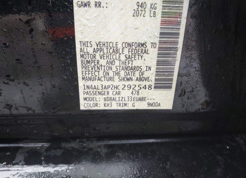 Photo 9 of 2017 Nissan Altima 2.5 SV (VIN 1N4AL3AP2HC292548)