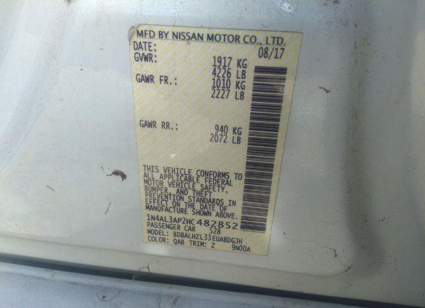 Photo 9 of 2017 Nissan Altima 2.5 SR (VIN 1N4AL3AP2HC482852)