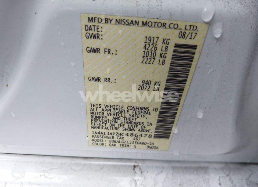 Photo 9 of 2017 Nissan Altima 2.5 SV (VIN 1N4AL3AP2HC486378)