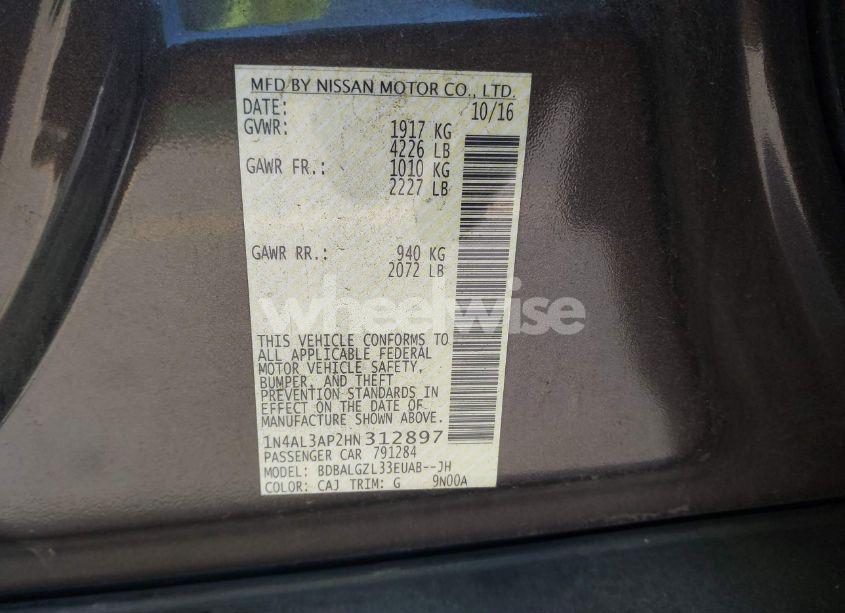 Photo 9 of 2017 Nissan Altima 2.5 S (VIN 1N4AL3AP2HN312897)