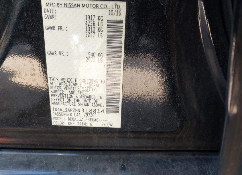 Photo 9 of 2017 Nissan Altima 2.5 S (VIN 1N4AL3AP2HN318814)